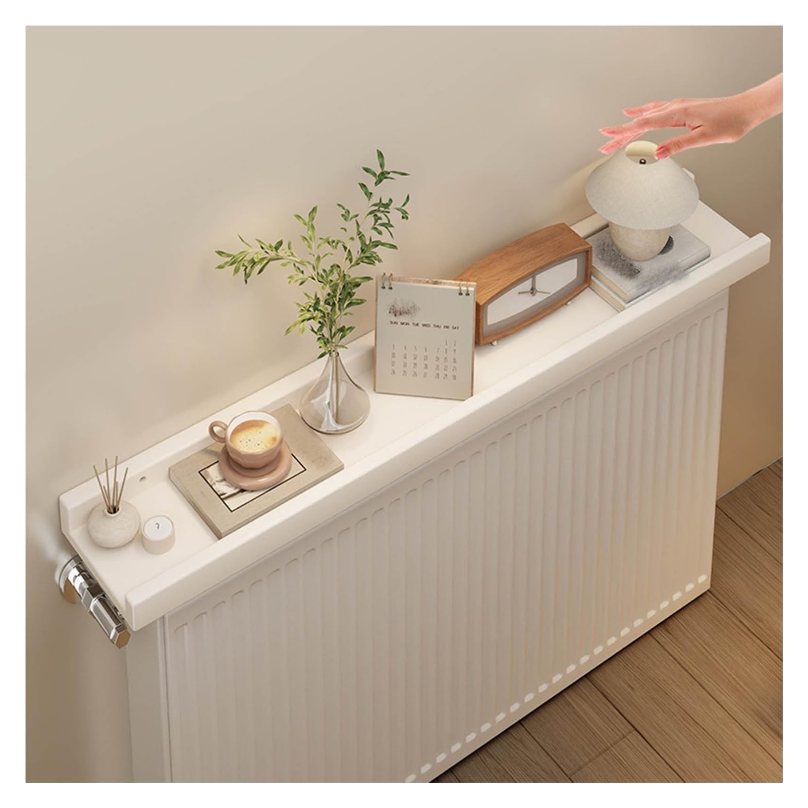 Pxamortel White Floating Radiator Storage Shelf Rack Radiator Shelf Multiple Sizes Wall Mounted Storage For Plants Decor(90X15cm)
