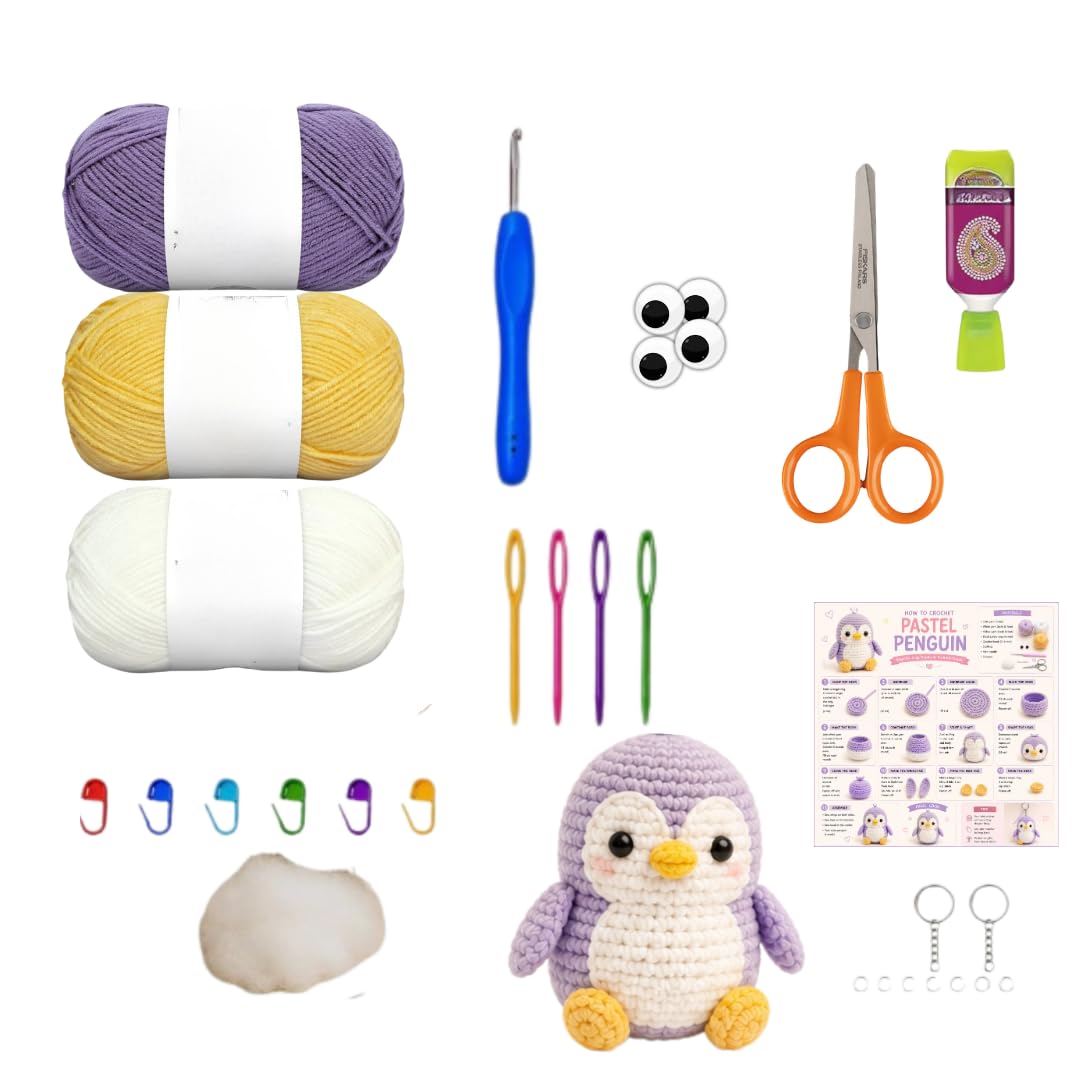 KHUSHA CREATIONS DIY Crochet Penguin Keychain Kit for Beginners with Yarn, Hook, Needles & Accessories | Amigurumi Starter Kit for Kids & Adults | Handmade Craft Gift Set with Step-by-Step Guide-image-34