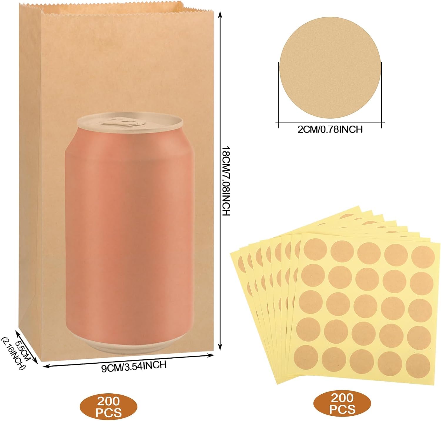 60 Kleine Braune Papiertüten – 9x5,5x18 Cm, öldicht, Mit Aufklebern Für Geschenke & Snacks