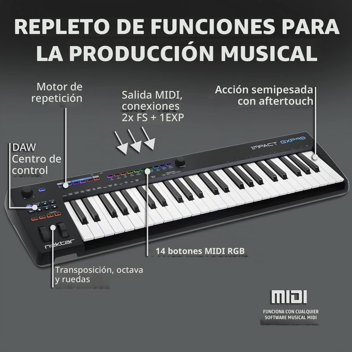 Nektar Impact GXP49 Teclado controlador MIDI USB con integración Nektar DAW