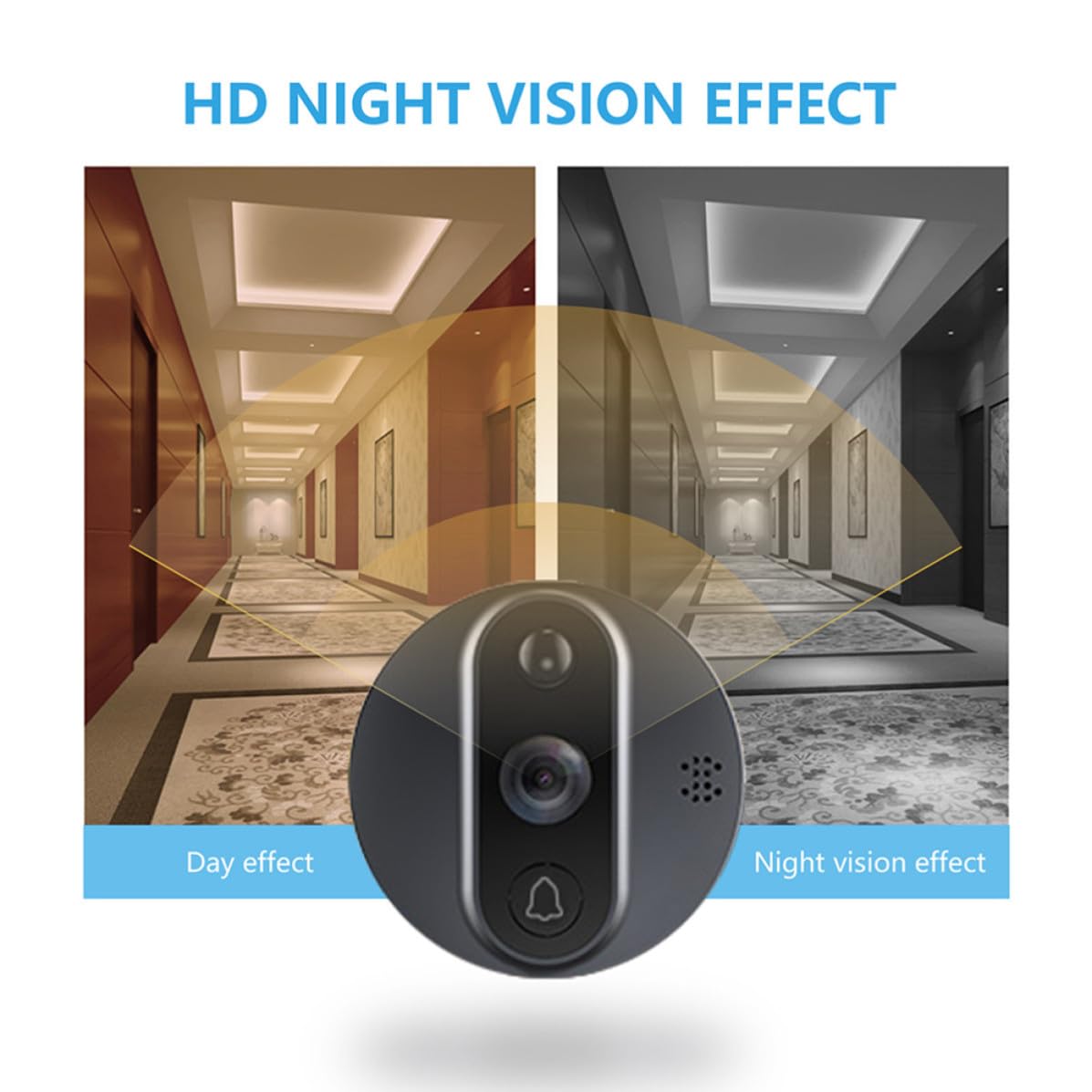 Sonnette Visuelle WiFi R9, Œil de Chat Électronique 720p 1mp | Métal, 32g et 5000ma, Vision Large, Surveillance Vidéo à Distance, Alarme Maison