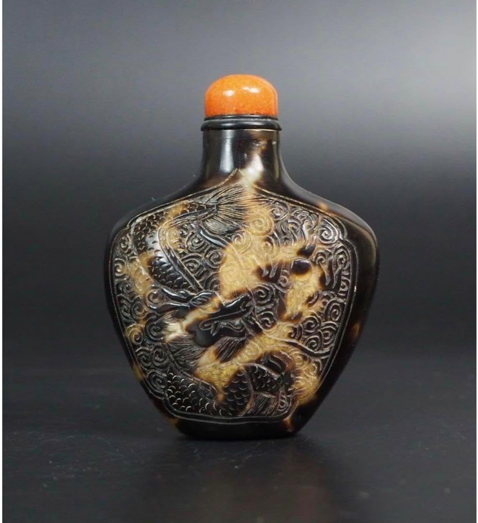 送料無料　清時代本べっ甲（玳瑁）龍鳳細密彫刻鼻煙壺 ★時代珍品★ 清時代本べっ甲（玳瑁）龍鳳細密彫刻鼻煙壺 時代珍品