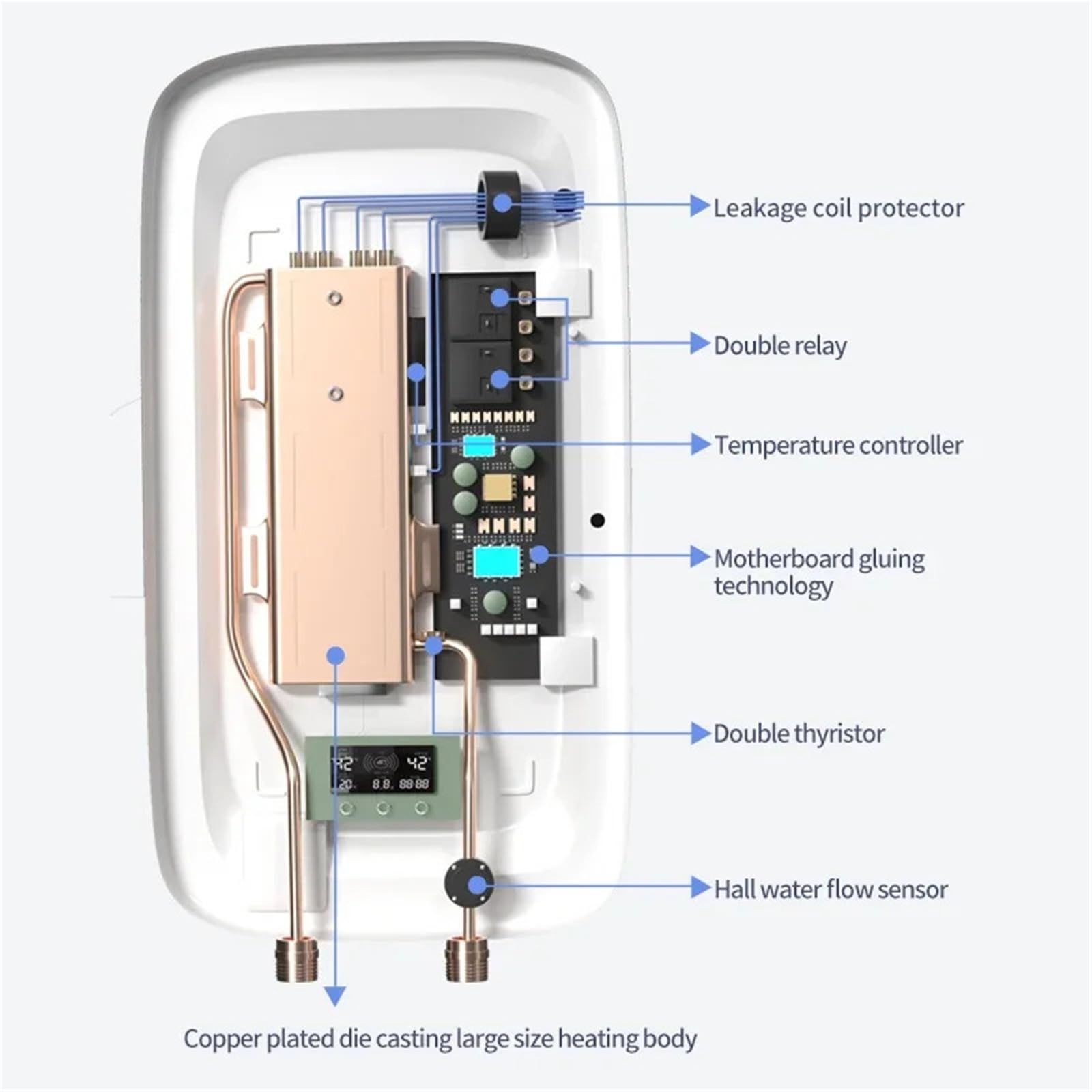 Calentador de agua instantáneo, Calentador de agua eléctrico instantáneo for baño, cocina, debajo del fregadero, for ducha, escuela, apartamento y oficina