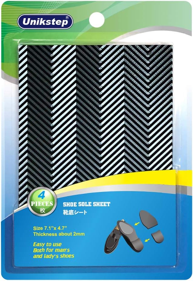 Unikstep 2 Pairs Shoe Sole Repair Rubber Sheets, Shoe Bottom Outer Front Sole and Heel Replacement Pads, Anti Slip Noise Reduction Grips, Non Skid Protectors, Size 7.1x4.7 Inches