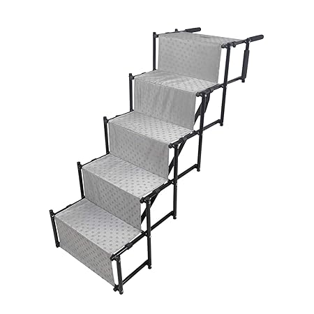 YEP HHO 5 Steps Upgraded Folding Pet Stairs Ramp Lightweight Portable Dog Cat Ladder with Waterproof Surface Great for Cars Trucks SUVs (Gray)
