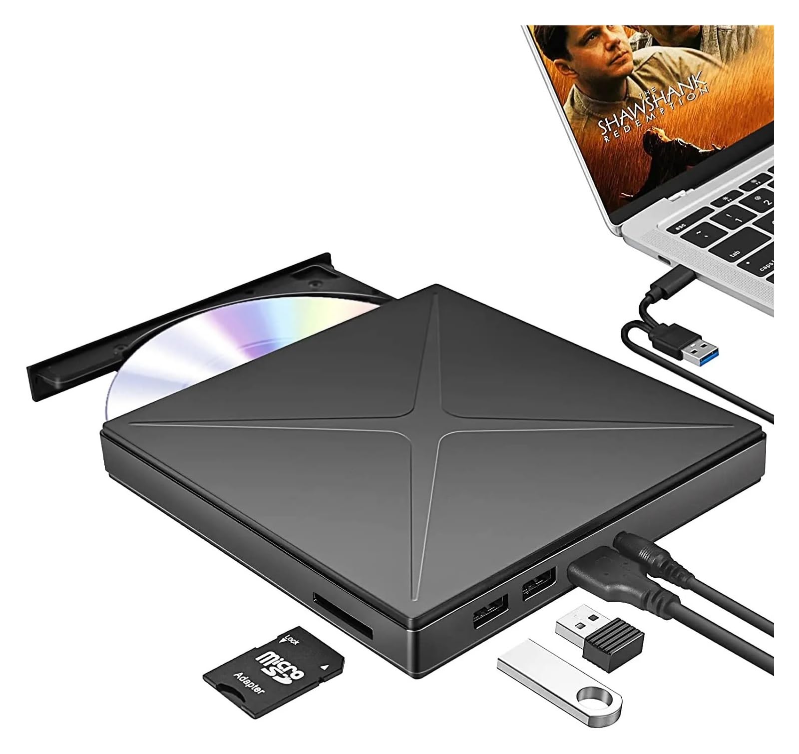 Lettore Dvd unità Ottica Esterna USB 3.0 unità CD Dvd +/ RW Portatile Lettore Dvd for Laptop Masterizzatore CD Rom con Porta USB Slot for Schede TF/SD