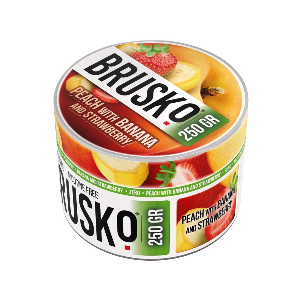 Brusko Herbal Shisha Flavors - Peach with Banana and Strawberry, 250 g (100% Nicotine and Tobacco Free)