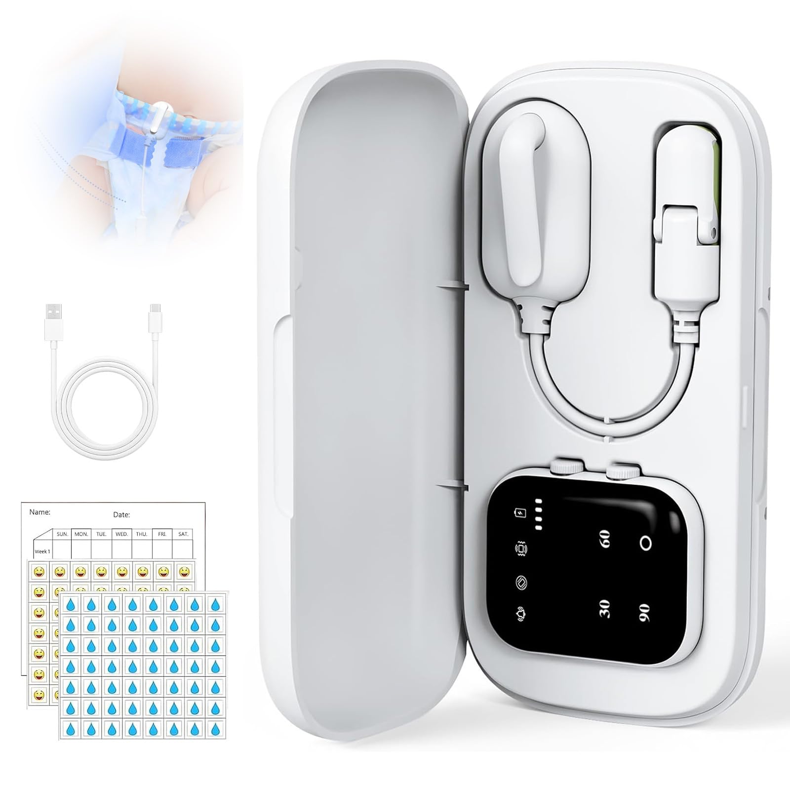 Coxyzoxy Wireless Bedwetting Alarm, 2026 New 3.0 Version Baby Bed Wetting Alarm with 3 Vibration Modes and Timer, USB-C Rechargeable Potty Training Enuresis Sensor for Infants Kids Elderly