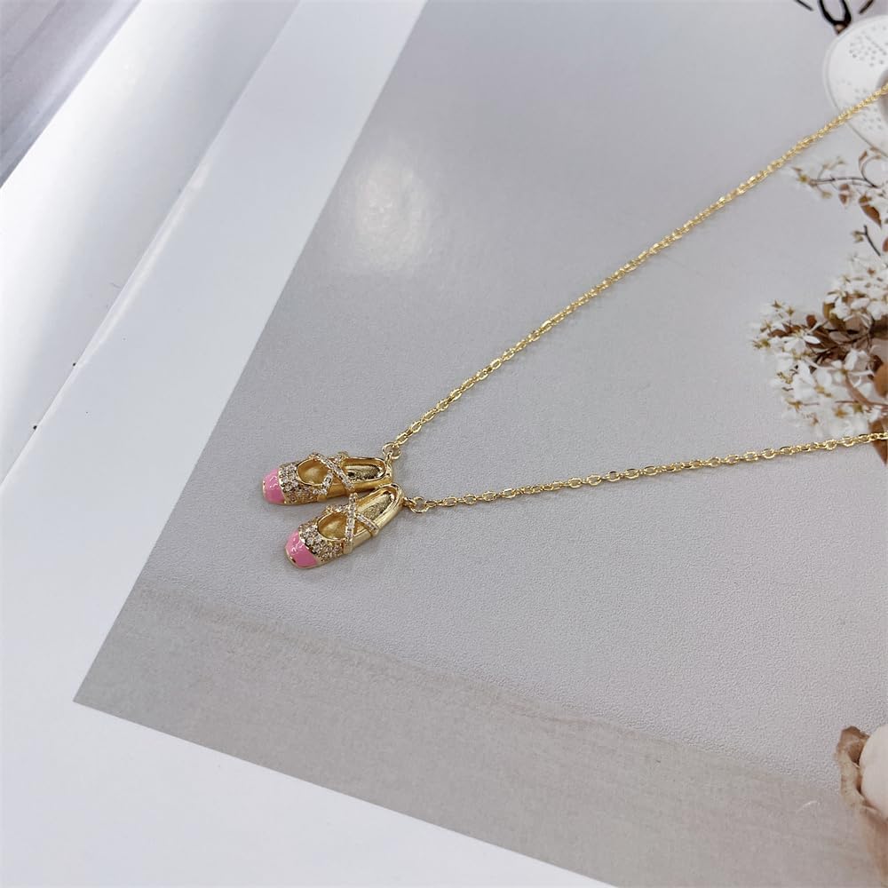NewZenro Cute CZ Ballet Shoes Choker Necklace for Women 14k Gold Plated Dainty Crystal Cubic Zirconia Enamel Ballerina Ballet Slipper Pendant Adjustable Chain Necklace Fashion Jewelry for Dance Lover - Image 4