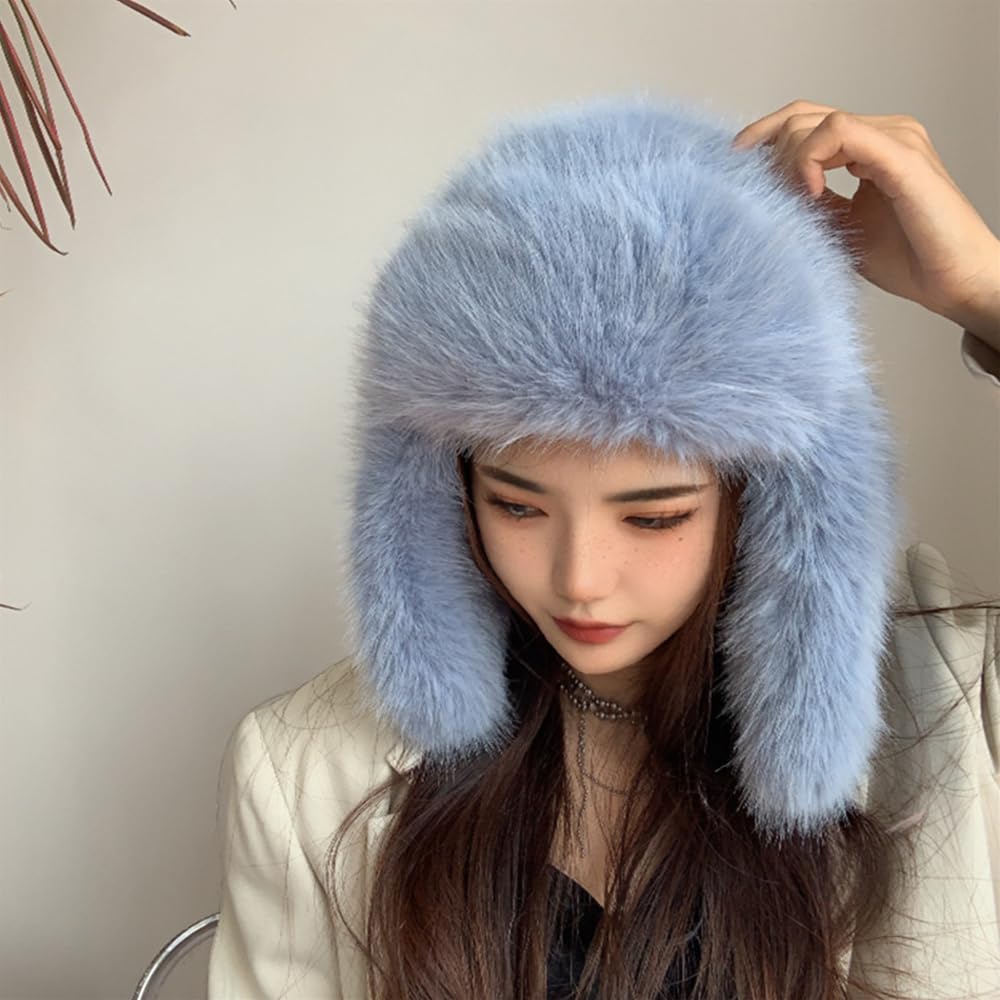 Lujoso sombrero de piel de visón sintético para mujer, sombrero de invierno simple de color puro, sombrero cálido de Ushanka