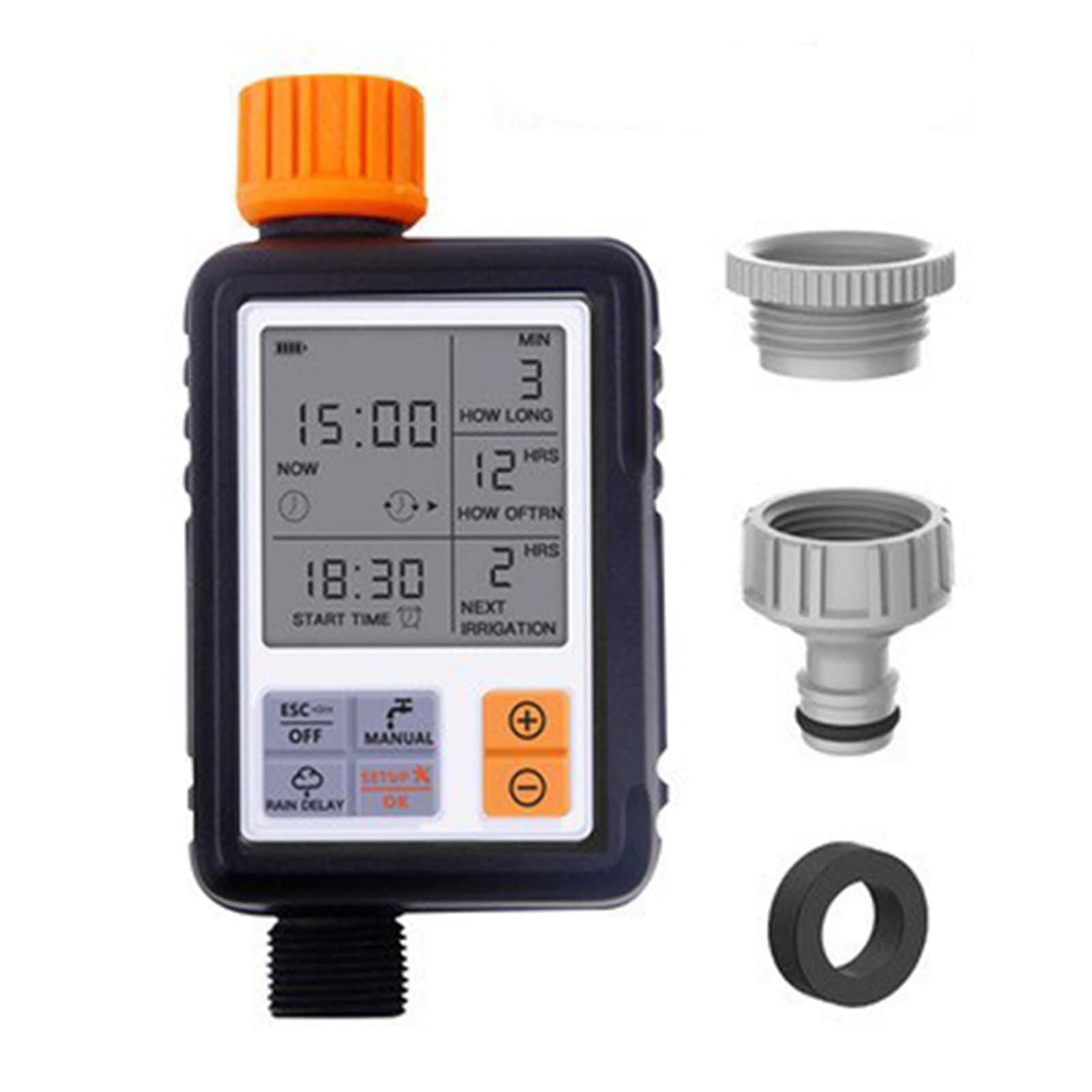 Greabuy Timer automatico per irrigazione delle piante con funzione di ritardo della pioggia, display LCD, alimentato a batteria, per interni ed esterni, irrigazione da giardino, attrezzi da