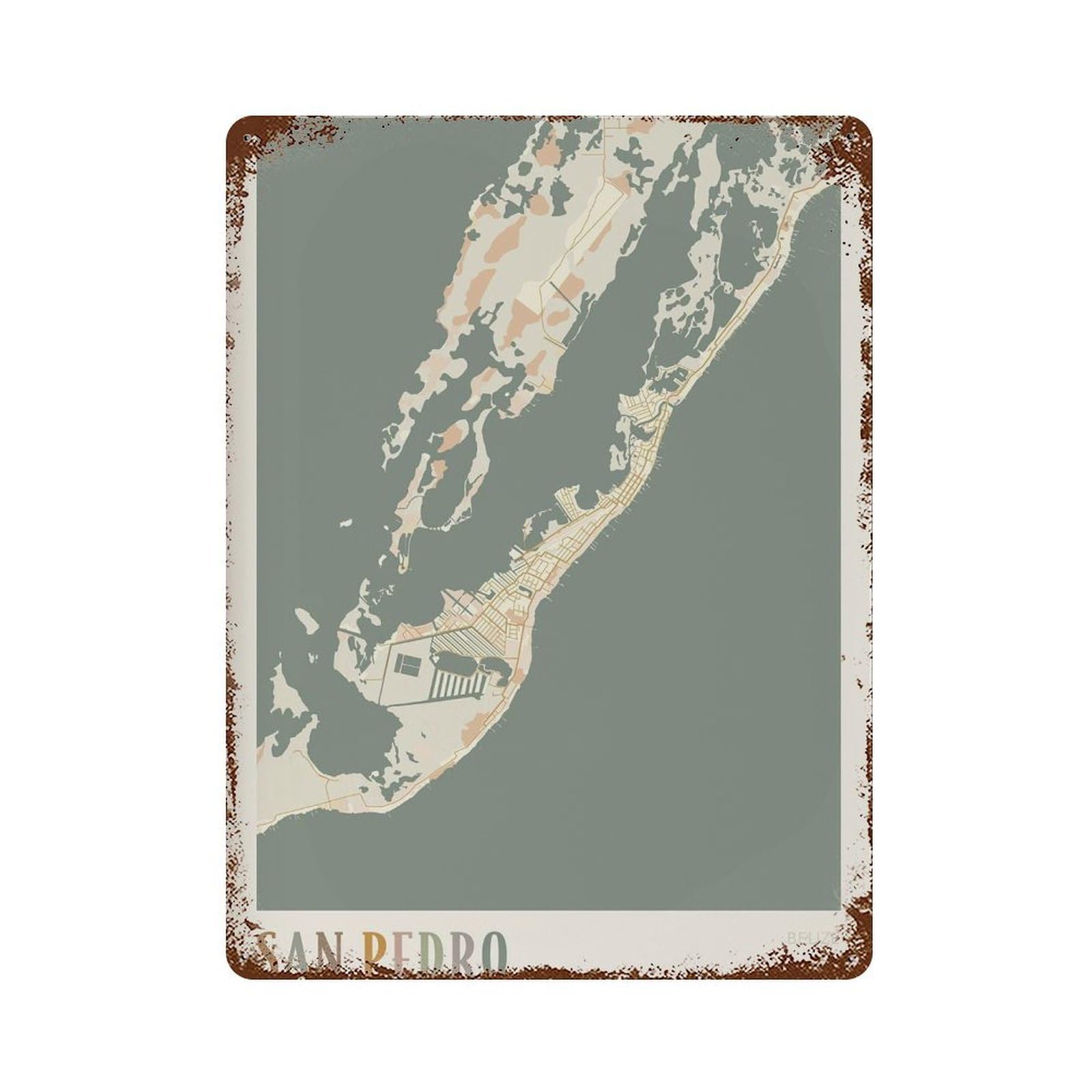 xiaoxiaoshen San Pedro Map Belize Travel Gift Boho Wall Decor Art Metal Tin Poster Modern Home Decor Art Home Bar Shop Decorations Vintage Sign 40x30cm