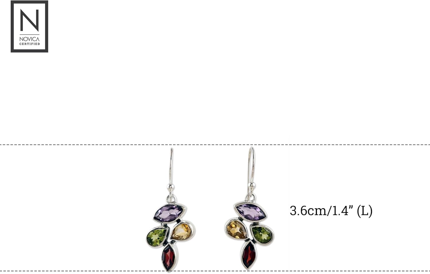 NOVICA Artisan Handmade Multigemstone Dangle Earrings 6.5carat Sterling Silver Amethyst Citrine Peridot Garnet India [1.4 in L x 0.6 in W x 0.2 in D] 'Spring Explosion'