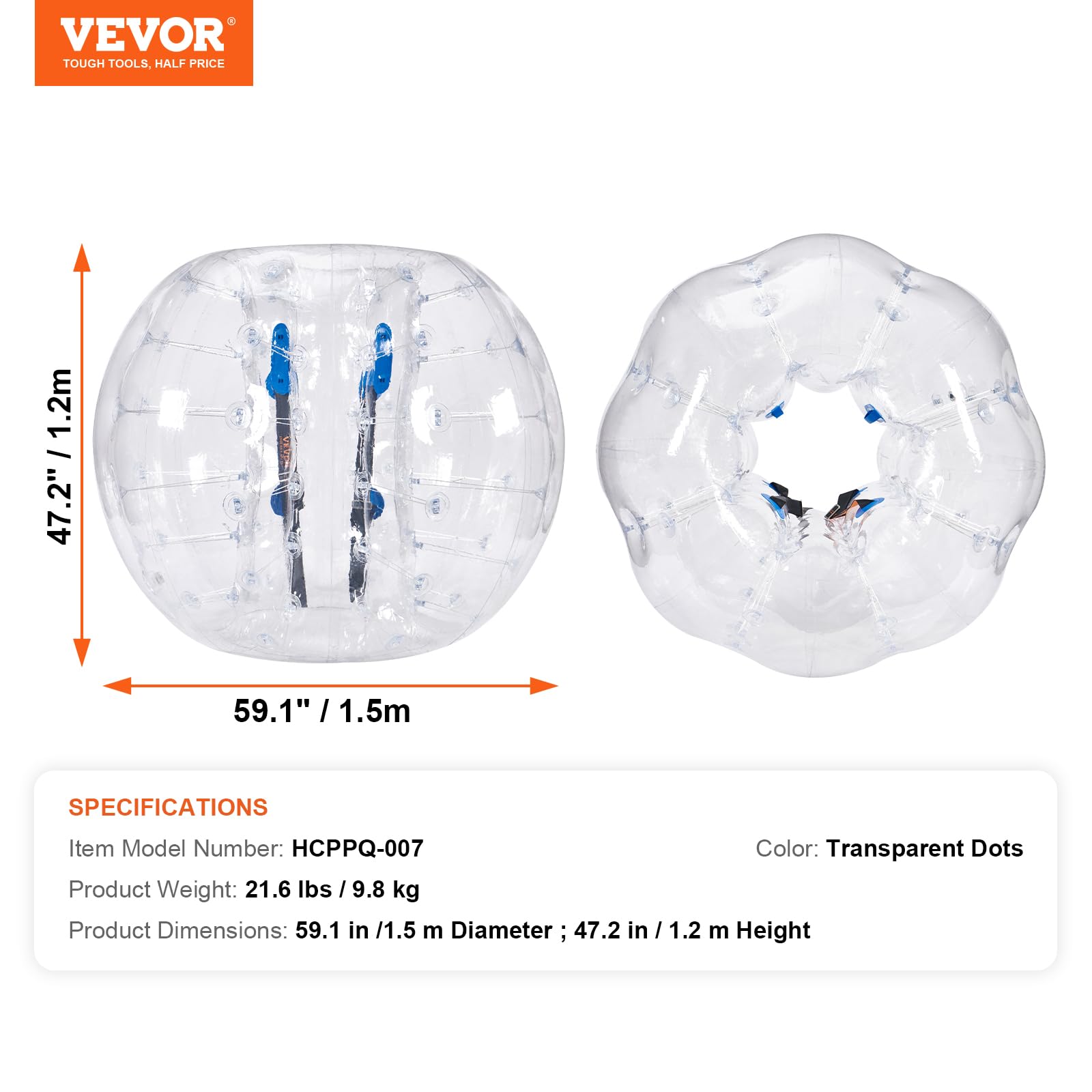 VEVOR Bulle Gonflable PVC 0,8 mm 1,5 m pour Adolescents Adultes Extérieur Jardin