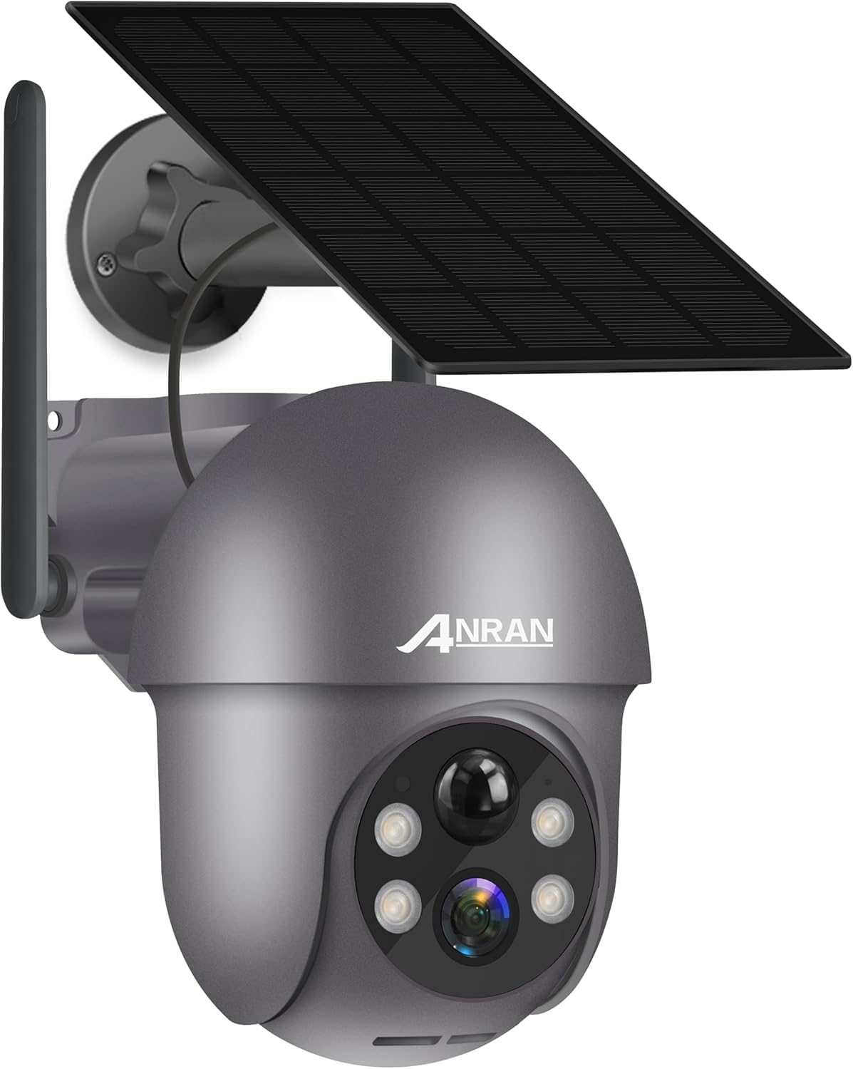 anran 2k security camera outdoor wireless with 360° view, solar security camera outdoor with smart siren, spotlights, human detection, 2-way audio, color night vision, compatible with alexa, q01 grey