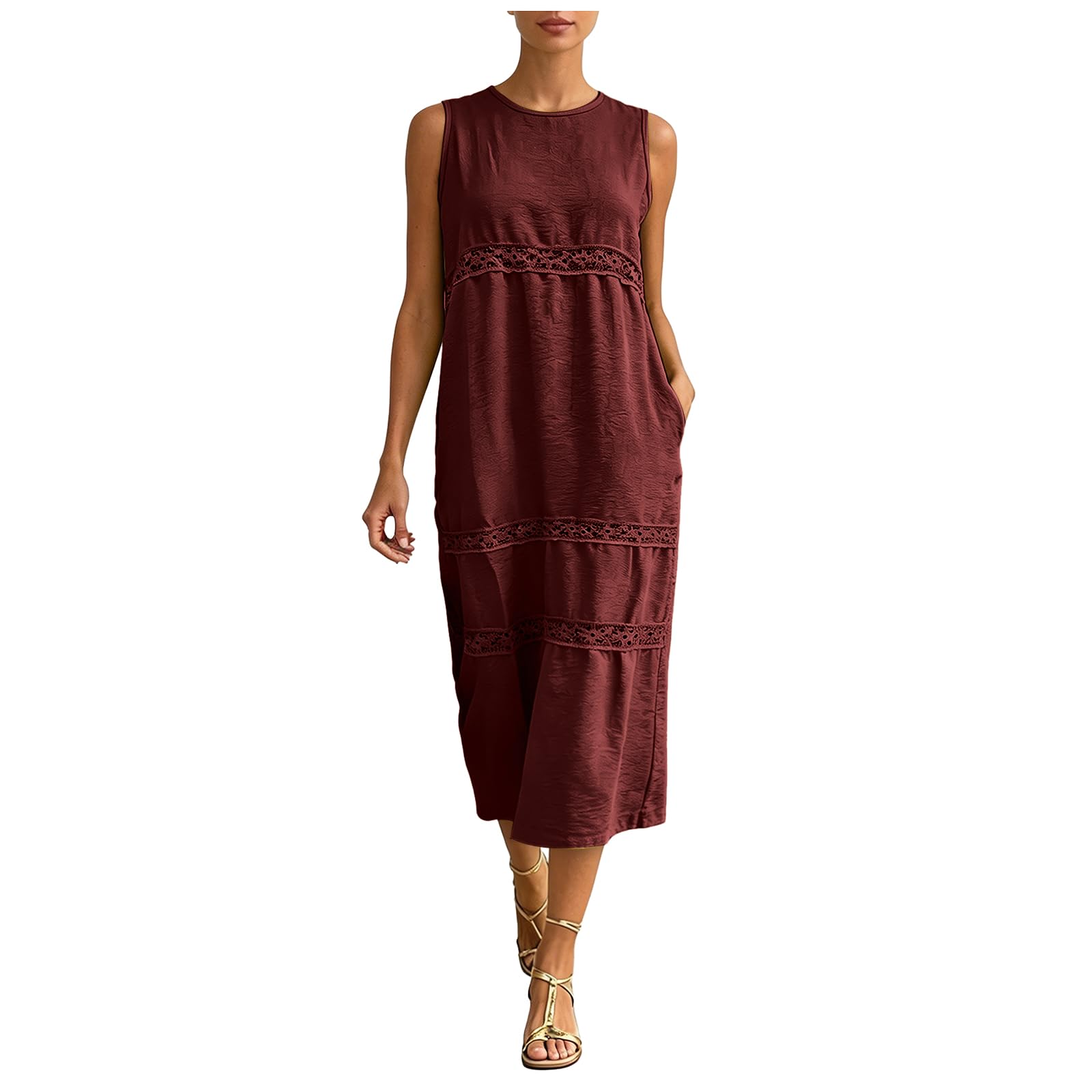 Abito Spiaggia Donna Gonna Lunga da Donna a Maniche Corte con Scollo Rotondo e Inserti Patchwork, Elegante e Comoda. Vestito Elegante