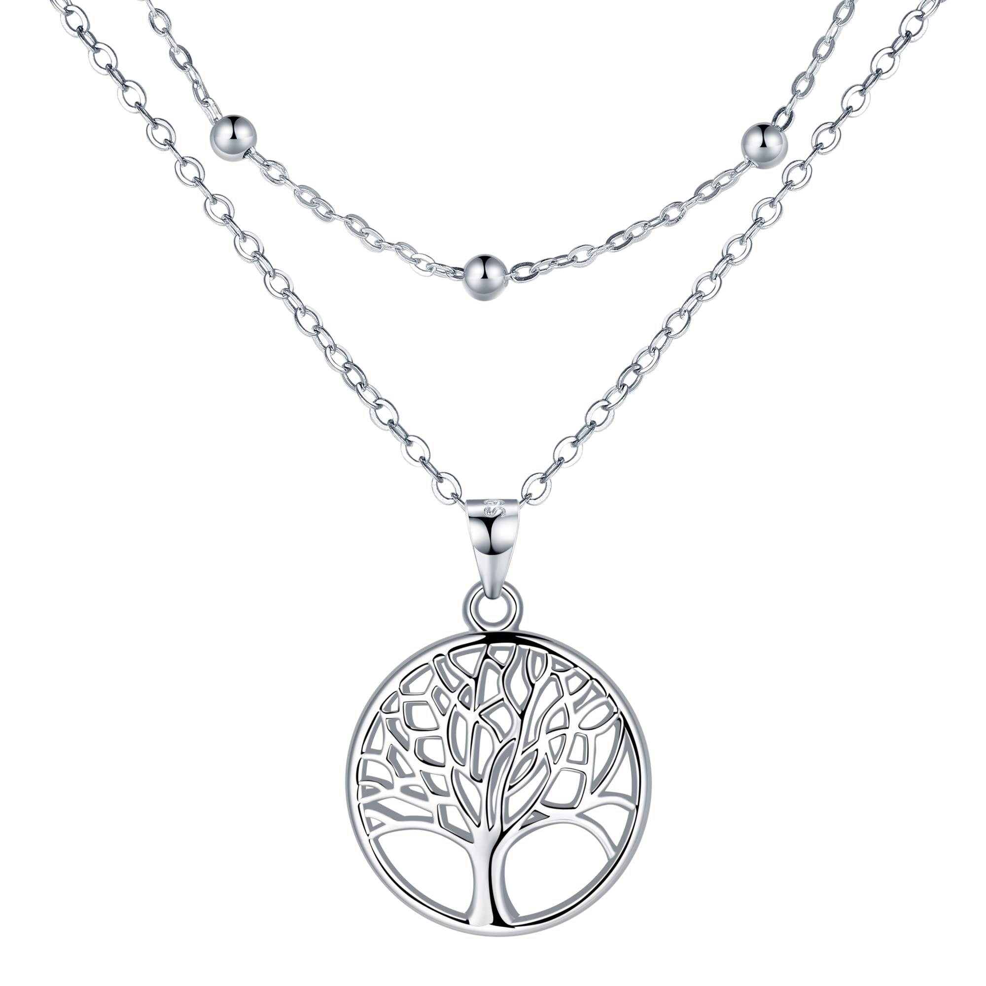 Lydreewam Lebensbaum Kette für Damen 925 Sterling Silber Baum des Lebens Doppel Layered Halskette mit Geschenkbox für Geburtstag Muttertag Weihnachten, verstellbar 40+5cm (Silber/Gold/Rosegold)
