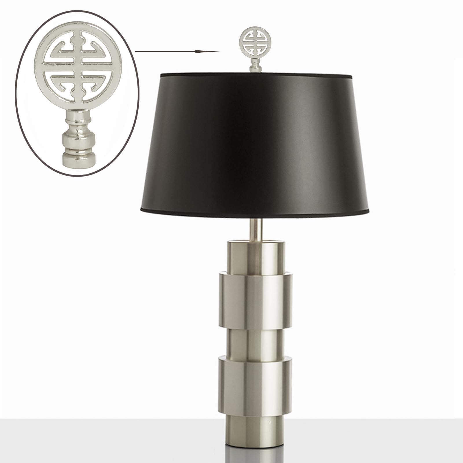 ® Remates de lámpara oriental, perilla de remate de símbolo de felicidad, pantalla de lámpara, decoración de remate superior, piezas de lámpara, juego de 2 (níquel) 4