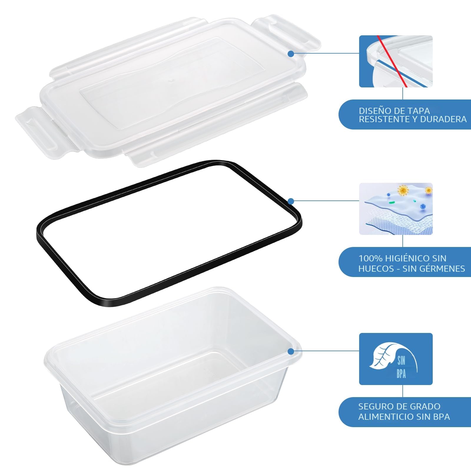 Hibisaws 12 recipientes herméticos con tapa, recipientes para congelador, cajas de comida, sin BPA y 100% herméticos, transparentes, 6 x 1 l y 6 x 0,5 l, cajas para preparar comida