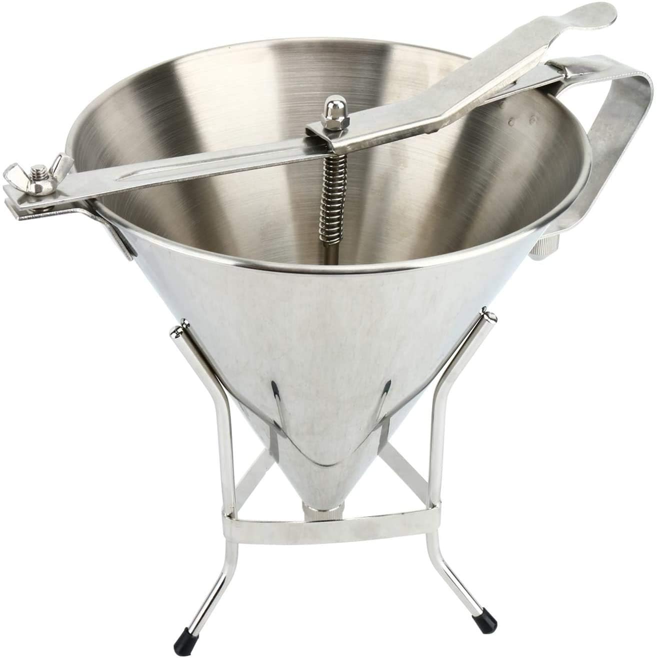 YaeMarine Imbuto per pasticceria in acciaio inox, imbuto per torte, strumento di decorazione per torte, con supporto e tre ugelli, strumento di qualità commerciale, diametro 19 cm e supporto alto 24