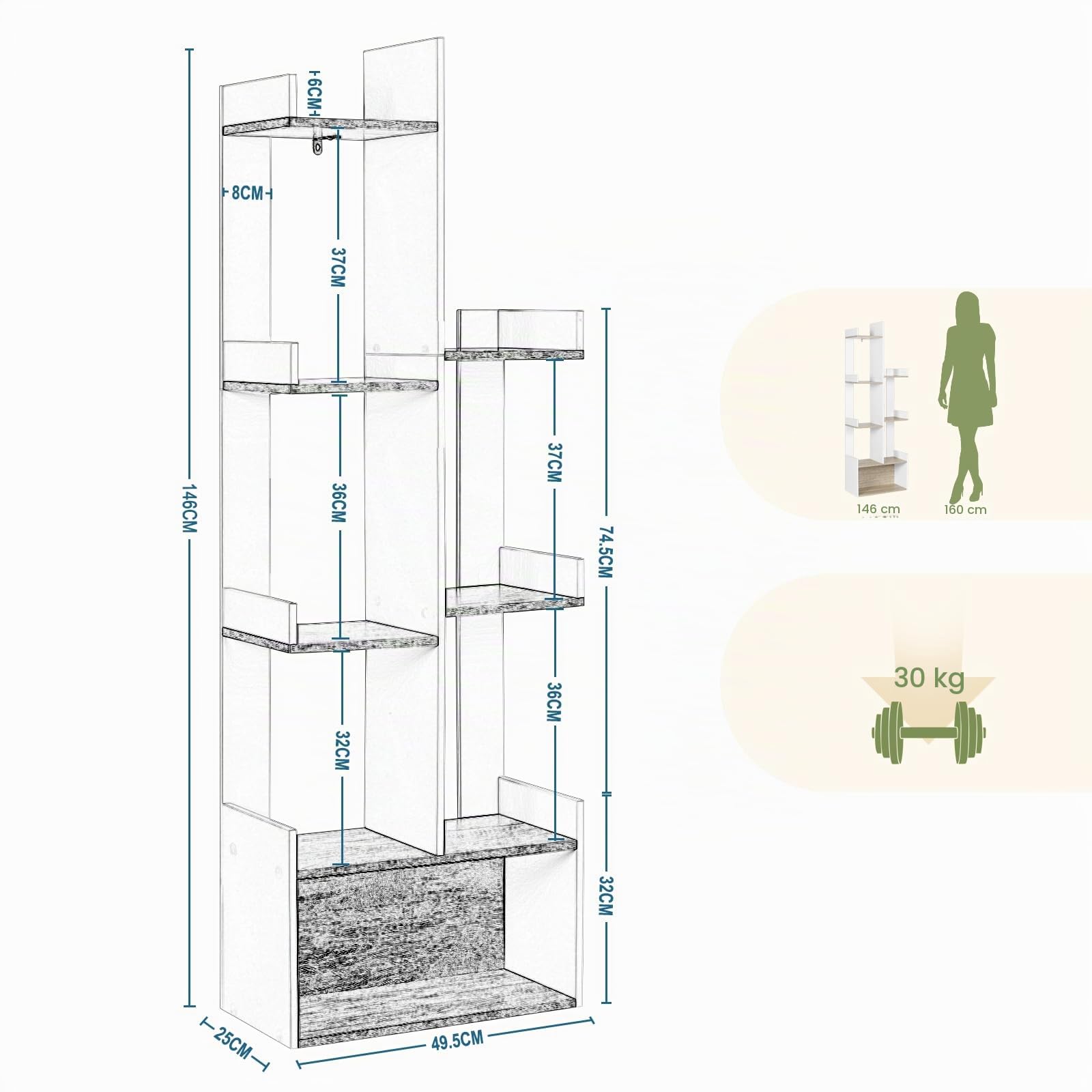 EUGAD Librería en Forma de Árbol con 8 Compartimentos, Color Blanco, Roble