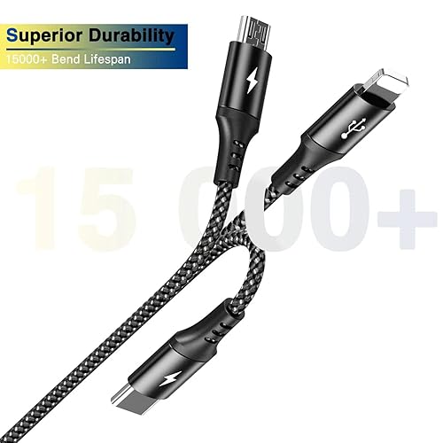Miniatura 5 de Cable de carga múltiple 2 unidades de 6 pies 3 en 1 cable de carga rápida múltiple de nailon trenzado con puertos IPtipo Cmicro USB para teléfonos