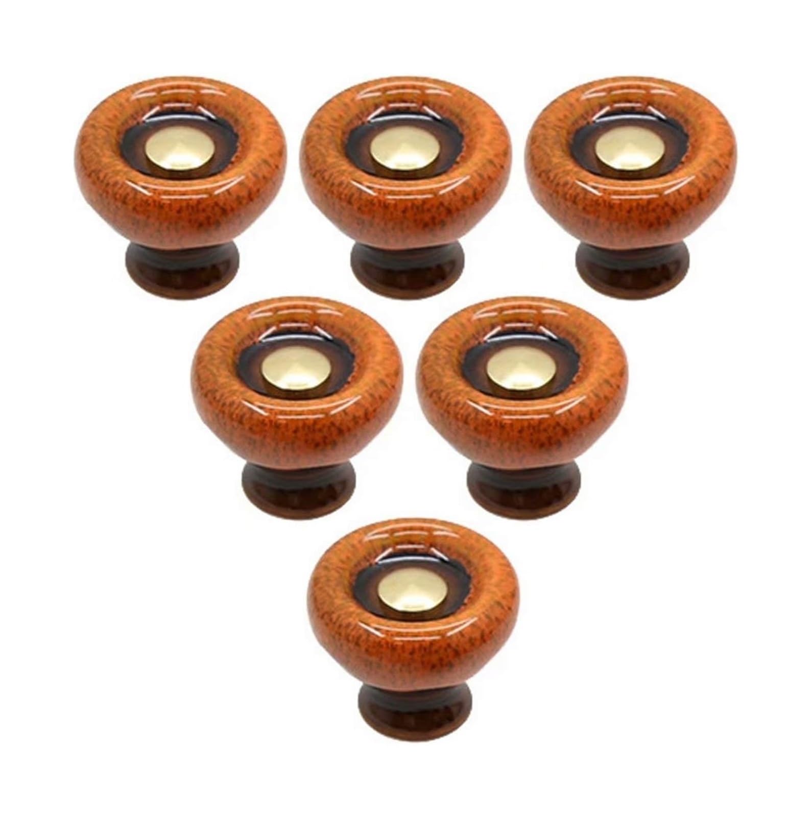 Opeximatun Ceramic Drawer Knobs, Ceramic and Copper Cabinet Handles Round Single Hole Multicolor 6 Pcs(Orange)