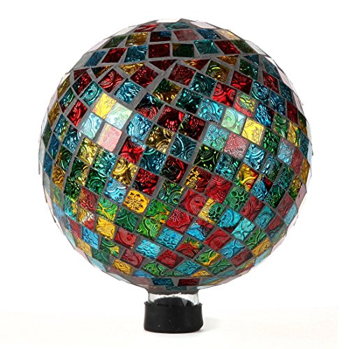 Lily's Home Colorful Mosaic Glass Gazing Ball, Designed with a Stunning Holographic Square Mosaic Pattern to Bring Color and Reflection to Any Home and Garden, (10