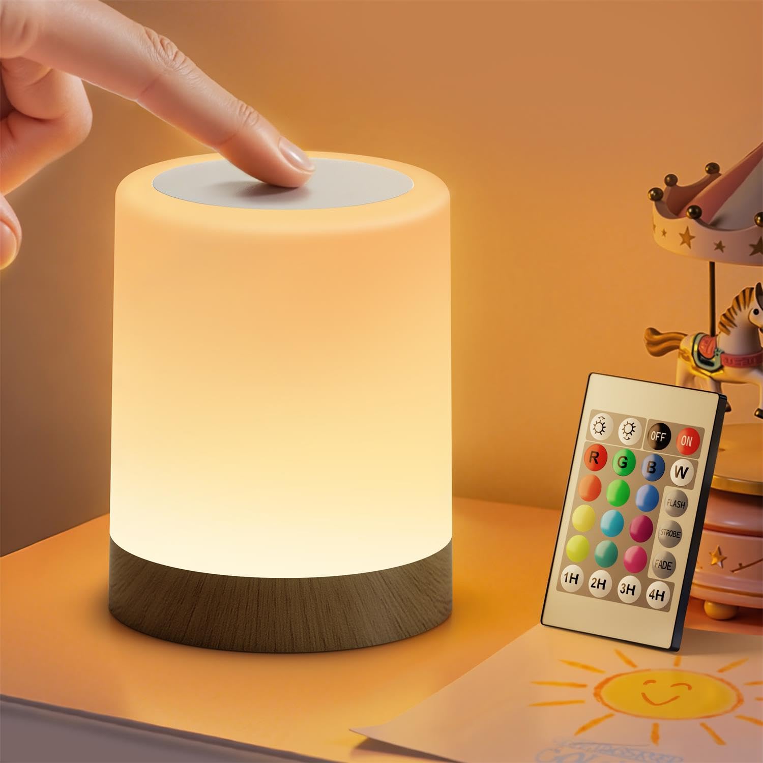 Auxmir Lampada da Comodino LED Senza Fili, Abat Jour Ricaricabile 3000mAh USB Touch Dimmerabile e Telecomando con 256 Colori, 5 Livelli e 5 Modalità, Luce Notturna da Tavolo Timer per Camera da Letto