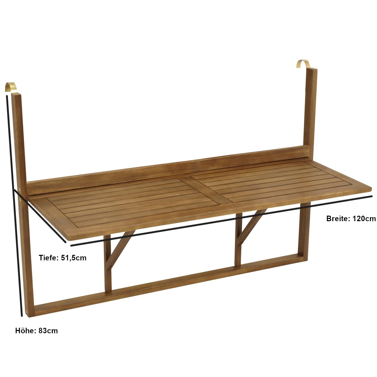 DEGAMO Balkonhängetisch 120x40cm klappbar, Grosse Ausführung, Akazienholz, FSC®-Zertifiziert Braun