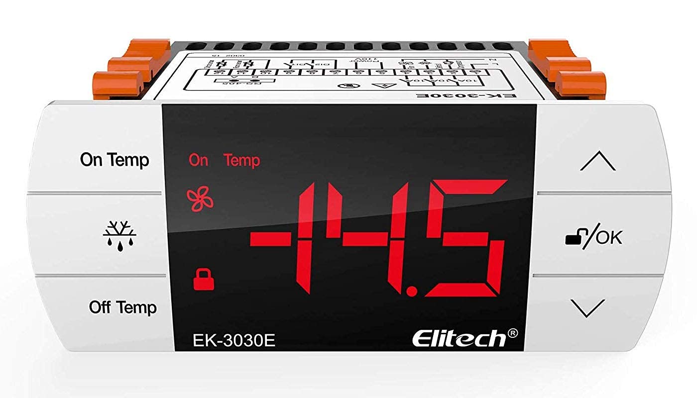 Elitech EK-3030E Régulateur de température numérique avec écran tactile, Thermostat à 2 relais, contrôle en sortie sortie réfrigération / chauffage, dégivrage et ventilateur, 2 sonde