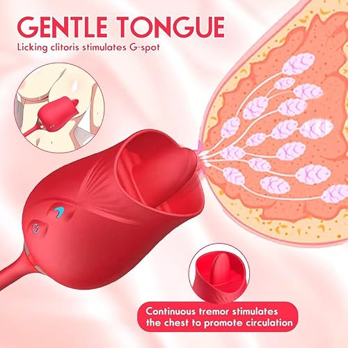 Rose Sex Toys Dildo Vibrator- 3in1 Adult Toys Sex Stimulator for Women with 9 Tongue Licking &Thrusting Dildo G Spot Vibrators, Adult Anal Sex Toy Games Clitoral Nipple Licker for Woman Man-11MH1S0502