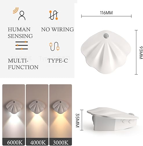 Miniatura 3 de Yuewilai Juego de dos apliques de pared a pilas, luces LED para pared con detección de movimiento, luces de pared inalámbricas recargables y