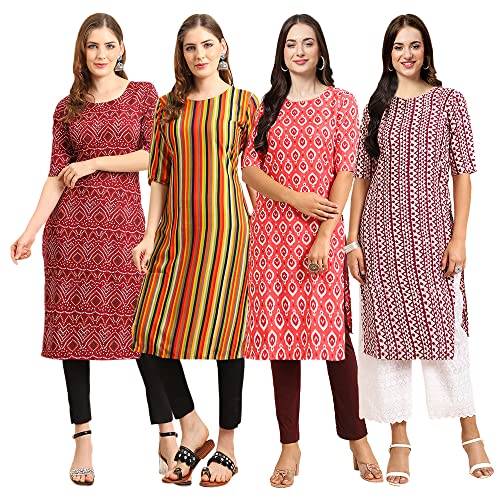 Image of Pinkmint Women's Crepe Digital Print Straight Kurta [Pack of 4]