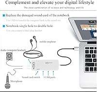 Vista 2 de Adaptador de audio USB Hubs, tarjeta de sonido estéreo externa con auriculares y micrófono de 0.138 in y conector USB para Windows, Mac, Linux, PC