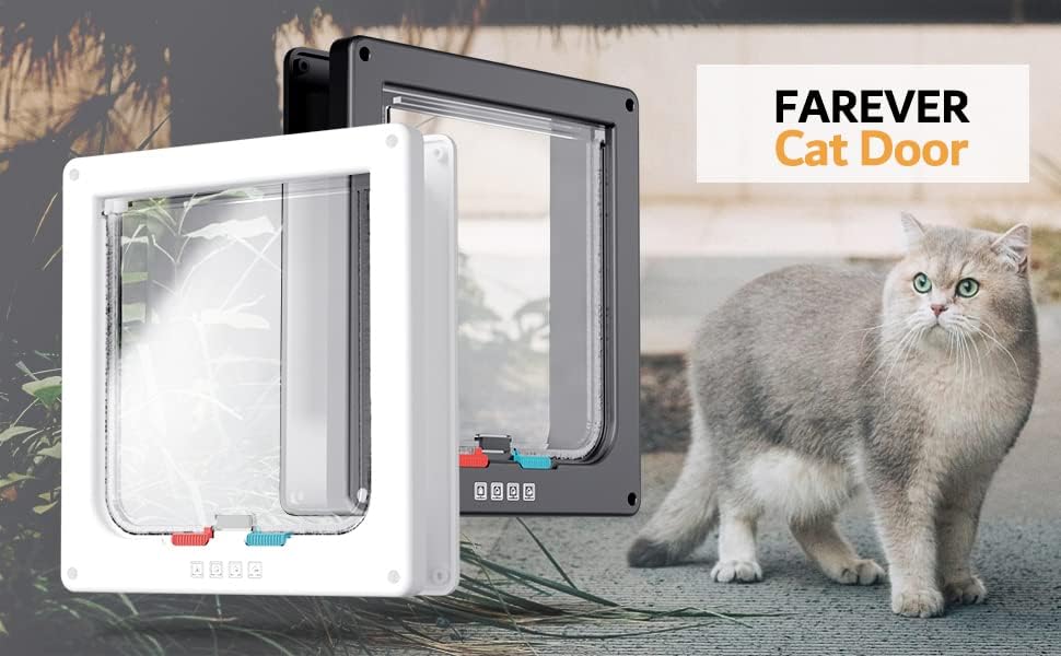 Miniatura 7 de Puerta extra grande para gatos, puerta para mascotas para perro o gato, 4 modos de interruptor de bloqueo puerta interior para puerta de gato,