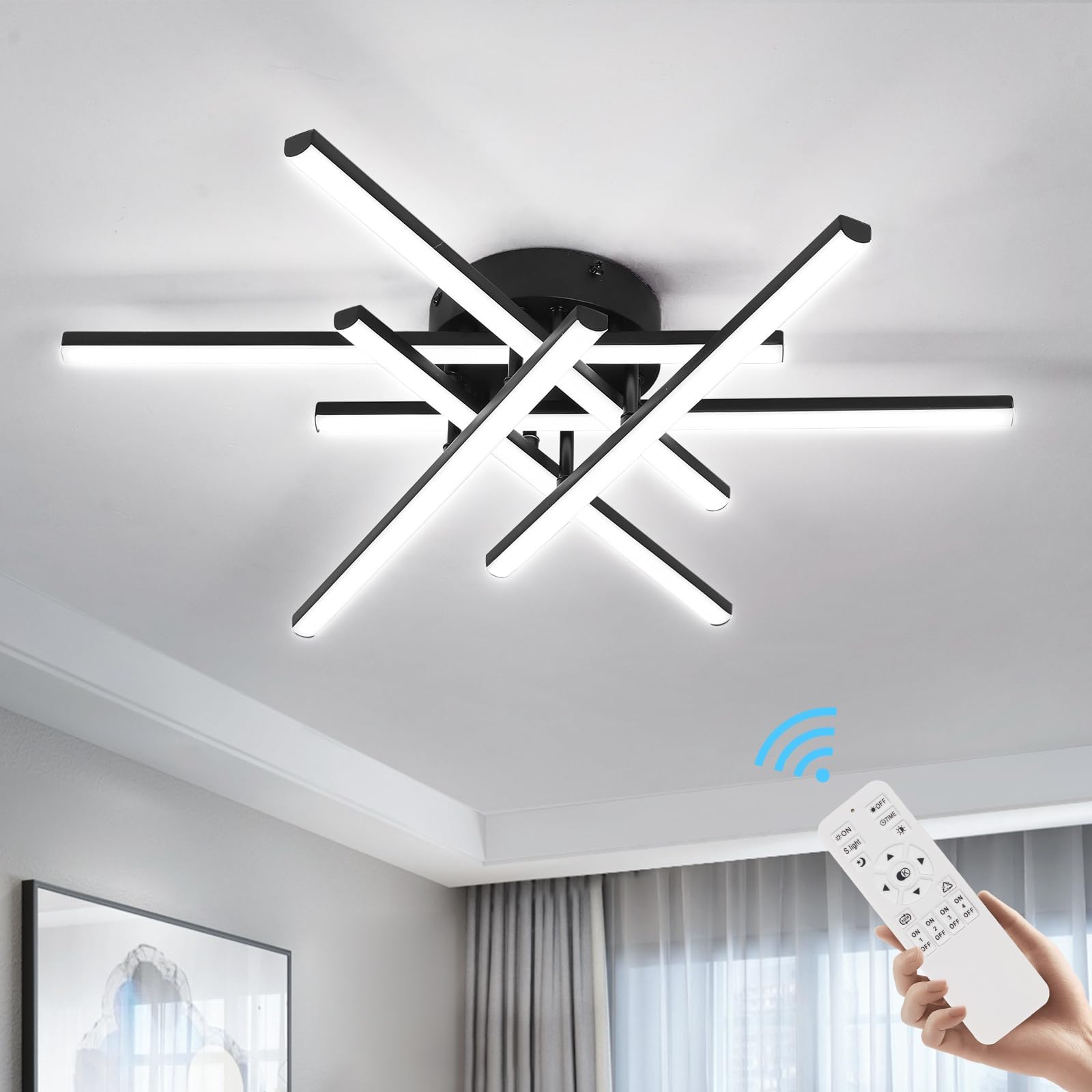 Vloitgol Modern Ceiling Light LED, 55cm Black LED Dimmable Ceiling Lights Fixtures with Remote Control