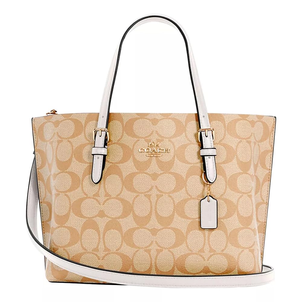 COACH Leather Mollie Tote 25 (IM/Light Khaki/Chalk)