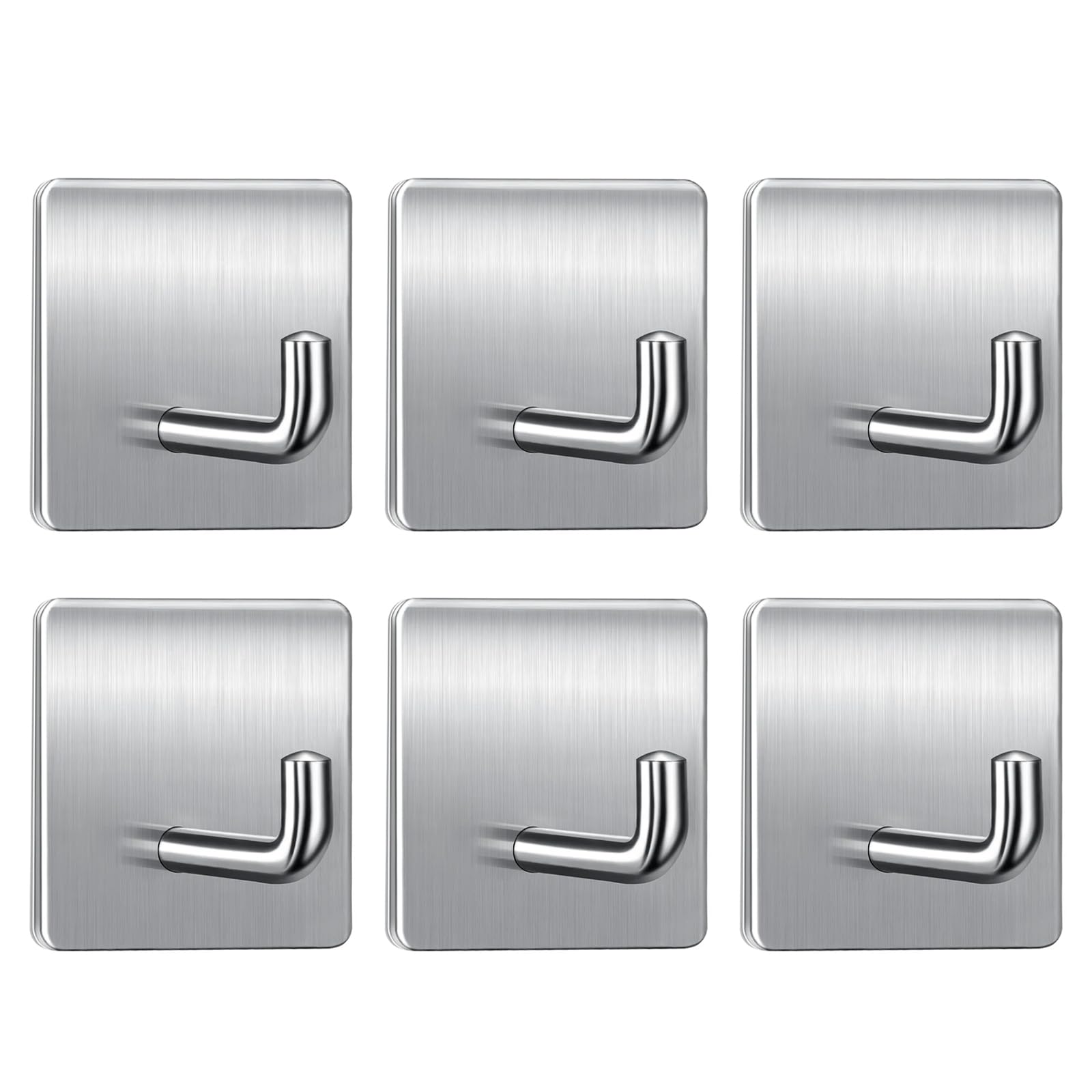 KOOSREEL Self Adhesive Hooks, Extra Sticky and Strong on Wall and Door, 6 Packs 304 Stainless Steel Heavy Duty Hooks for Doors, Kitchen, Bathroom, Cupboards, Office, Walls, Coats, Keys, Silver