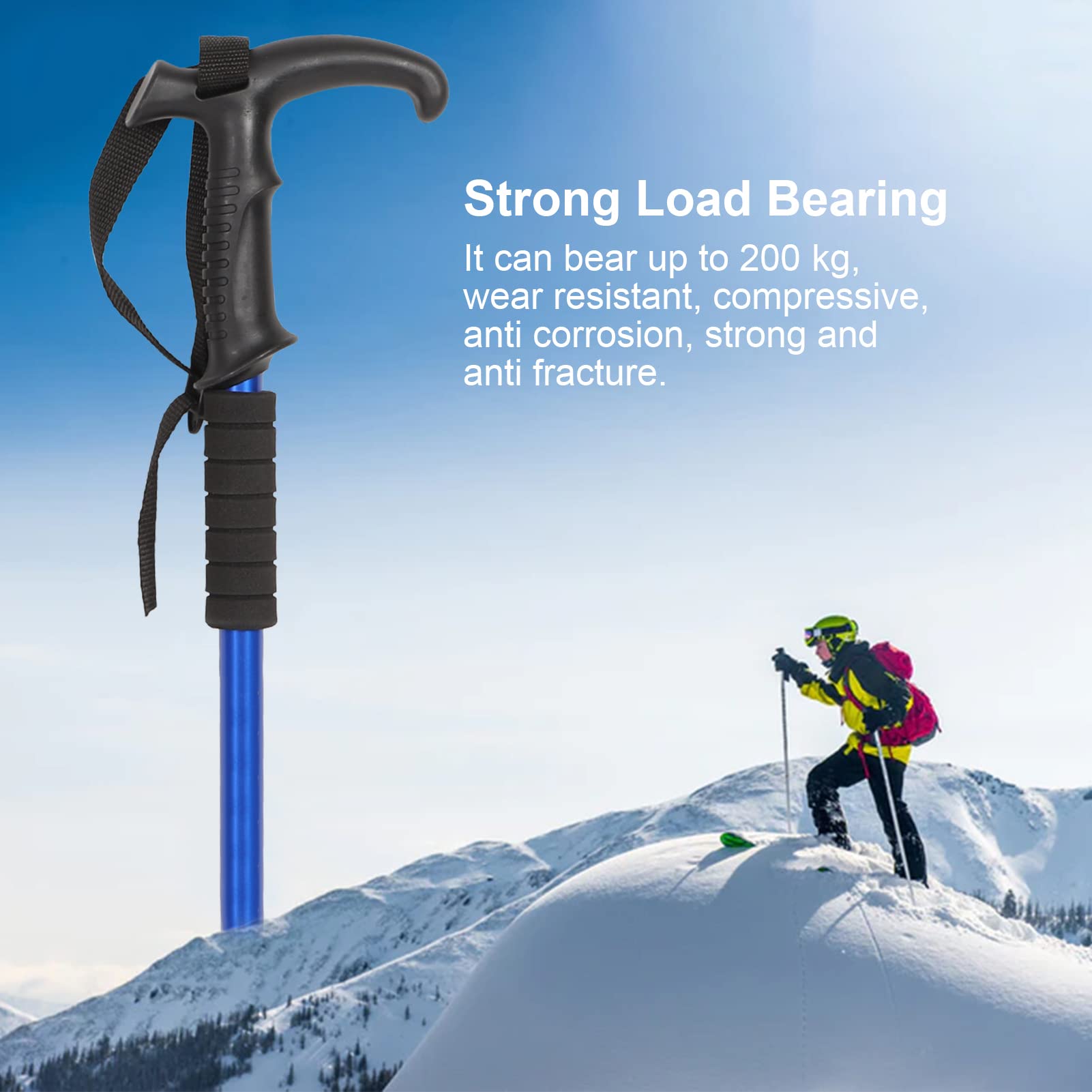 Ubervia® Telescopic Walking Stick, 6061 Aluminum Alloy Curved Handle Hiking Stick Strong Load Bearing Shock Resistant for Mountaineering 2