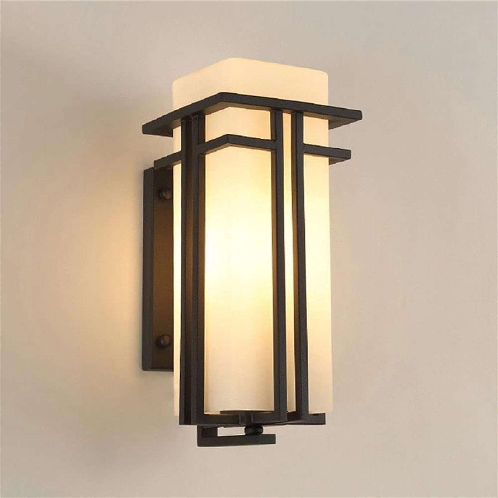 Applique Murale d'extérieur IP65, luminaire de Porche, Fixation Murale, antirouille, Noir Mat, Lanterne Murale étanche avec Abat-Jour en Verre Blanc, Applique Murale d'extérieur pour Jardin, terr