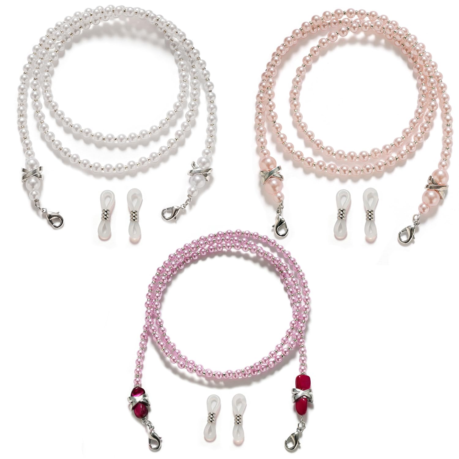 Catene Per Occhiali Con Perline - 3 Pezzi Con Anelli In Silicone Antiscivolo - Foto 4