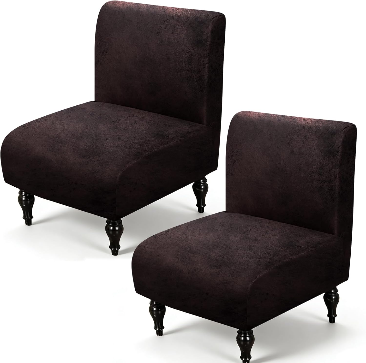 ANARACHON Armless Accent Chair Cover Slipcover,Faux Leather Armless Slipper Chair Cover,Removable Washable Non-Slip Furniture Protector for Living Dining Room Hotel Home Chair Decor(2pcs, 02Chocolate)