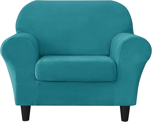 Funda elástica para sofá, funda de terciopelo ultra suave, protector de muebles para mascotas y niños (azul turquesa, S)