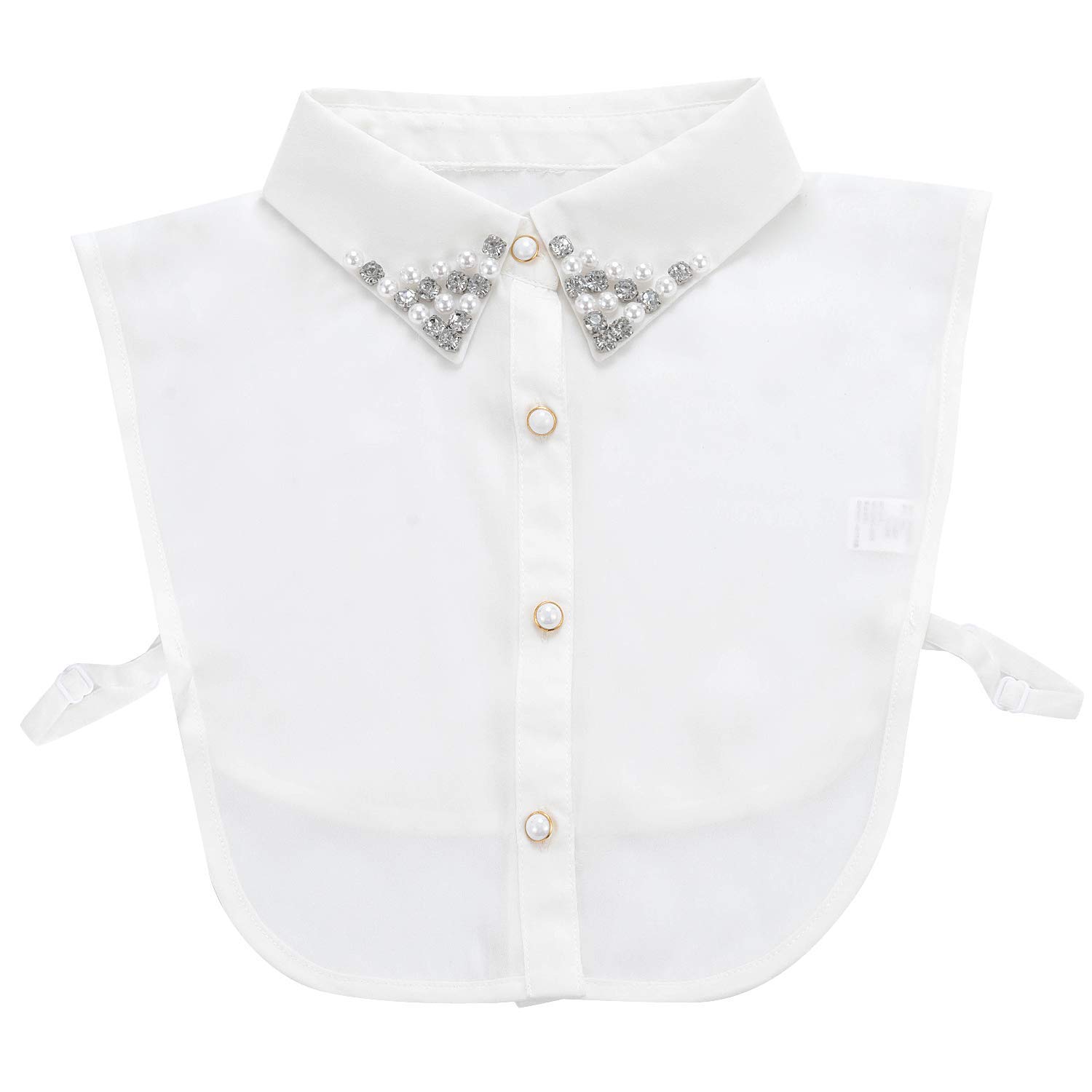 Vpang Stylish Detachable Pearl Rhinestone Fake Collar Half Shirt Blouse Chiffon False Collar