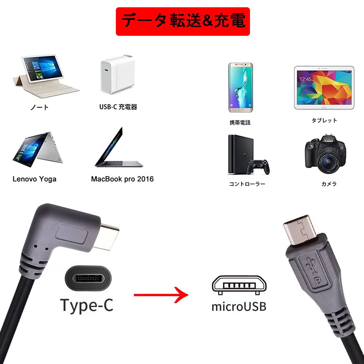 Amazon | Micro USB to USB C変換ケーブル 1メートル OTG機能
