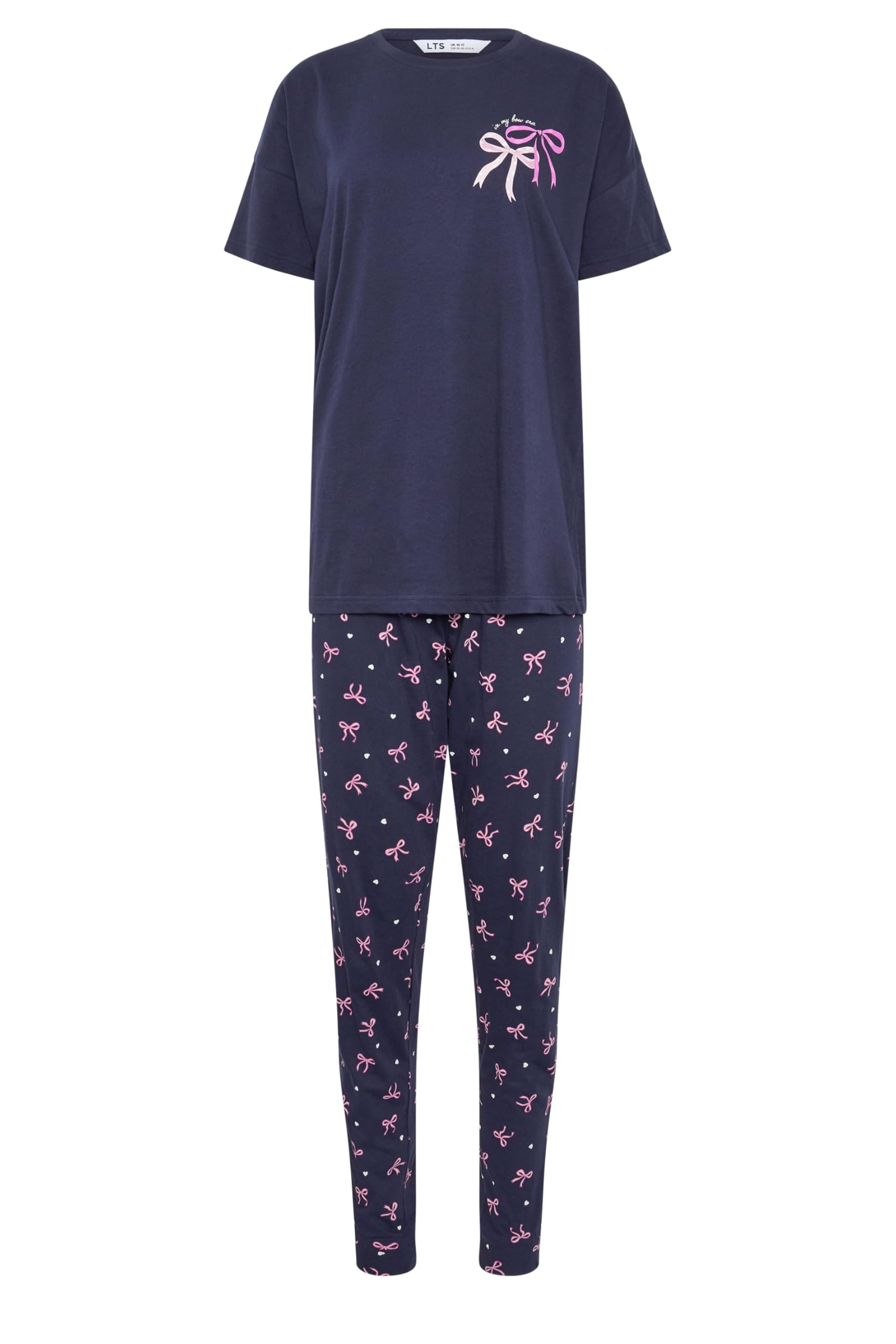 Long Tall Sally - Lts Tall Blue Bow Print Cotton Cuffed Pyjama Set - Women's