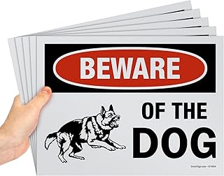 SmartSign (Pack of 5) 9 x 12 inch “Beware Of The Dog†Sign with Graphic, Screen Printed, 10 mil Polystyrene Plastic, Red, Black and White