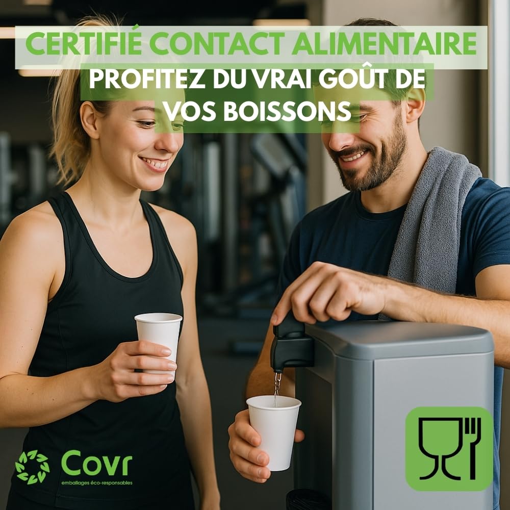 COVR Gobelets sans plastique, Recyclables, Boisson Chaude et Boisson Froide, Solide et Bonne Prise en Main, Résistant (25cl - 8oz / 1000 unités)