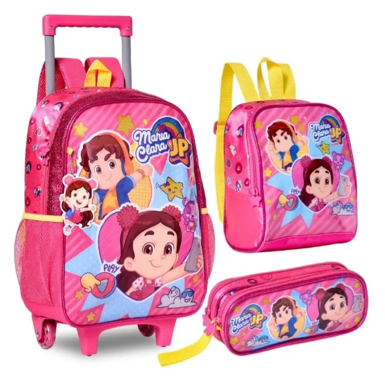 Kit Mochila Rodinha Maria Clara Jp Lancheira Estojo Rosa